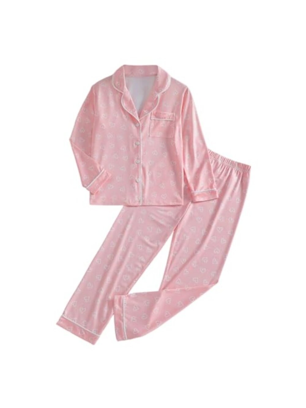 Girls Cotton Blend Pajama Set Long Sleeve Button Down Heart Print